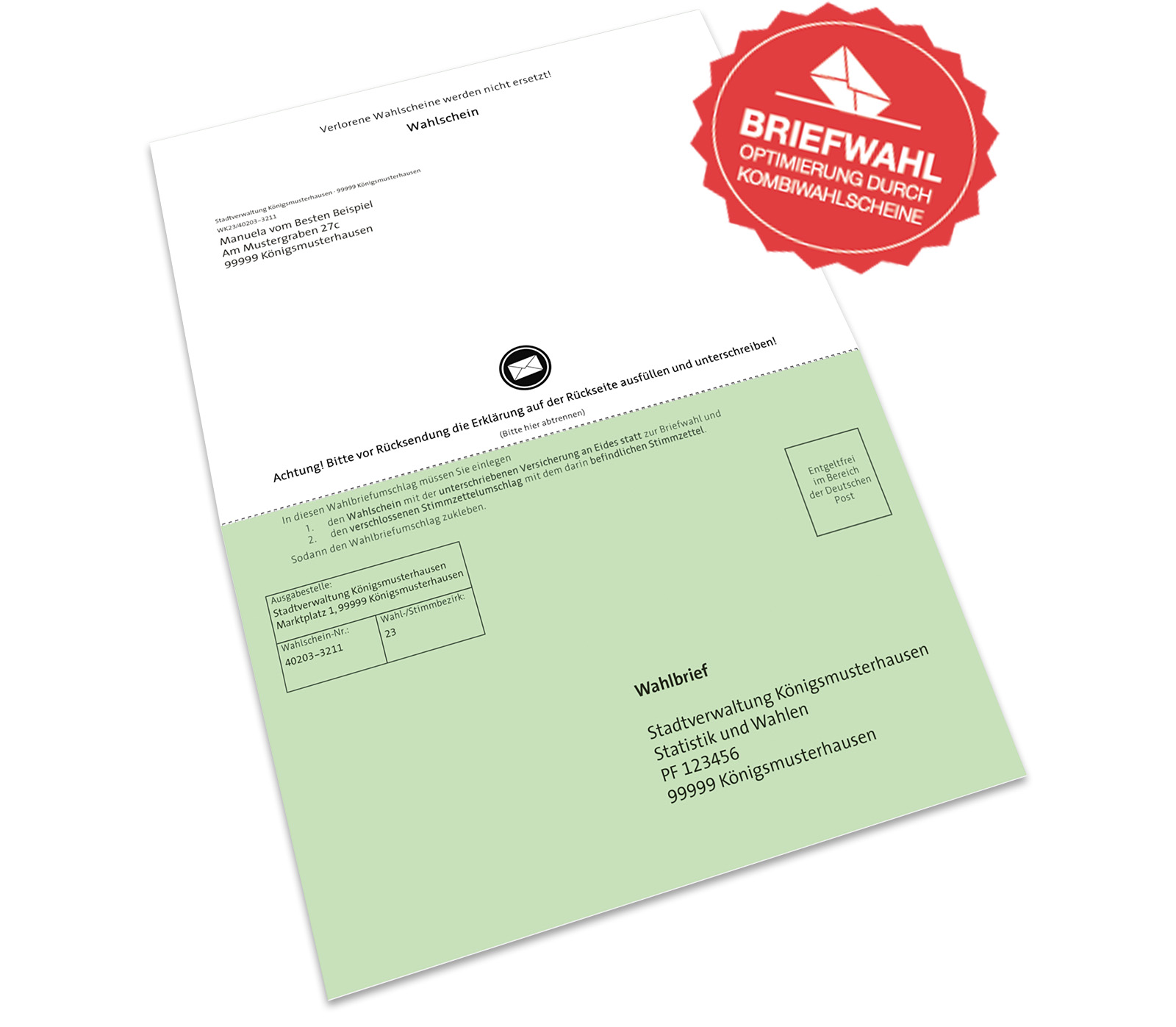 Kombi-Wahlschein mit integrierten Wahlbriefumschlag